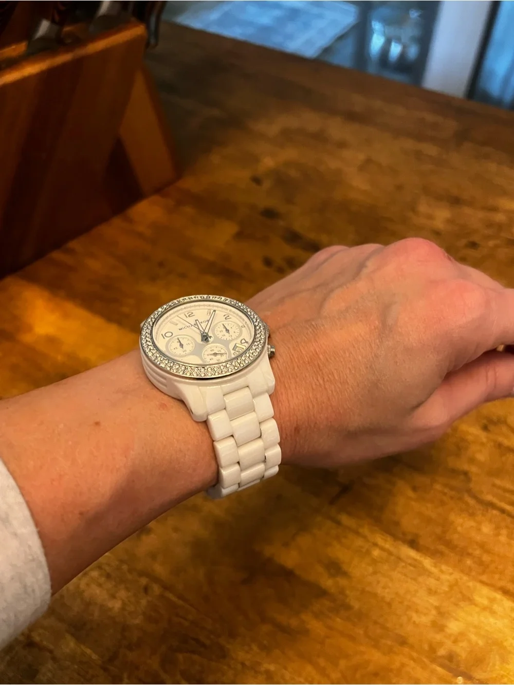 Michael Kors White Crystal-Trim Ceramic Chronograph Watch